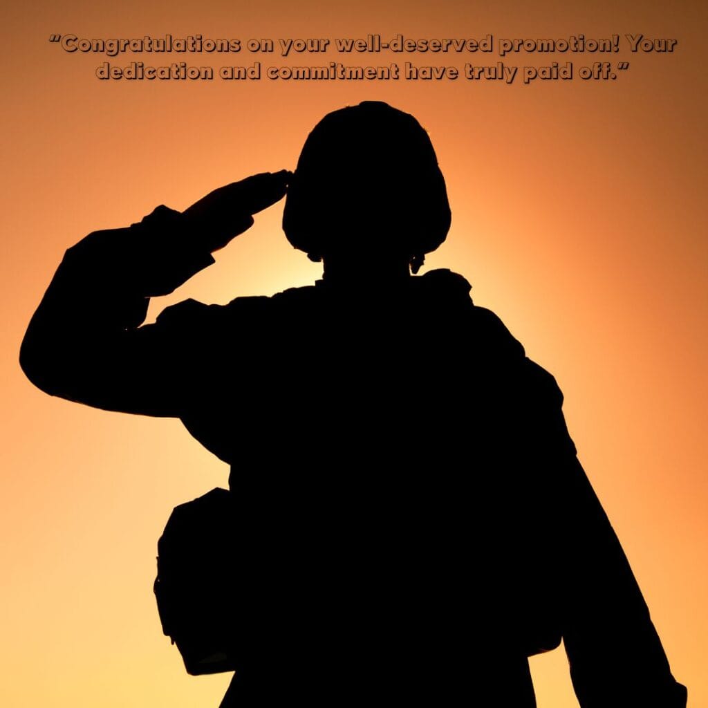 200+ Best Congratulations Messages Military Promotion - The Best wishes | Motivational Wallpaper Silhouette of a saluting soldier against a warm orange sky, conveying respect and honor. cover on this topic Congratulations Messages Military Promotion