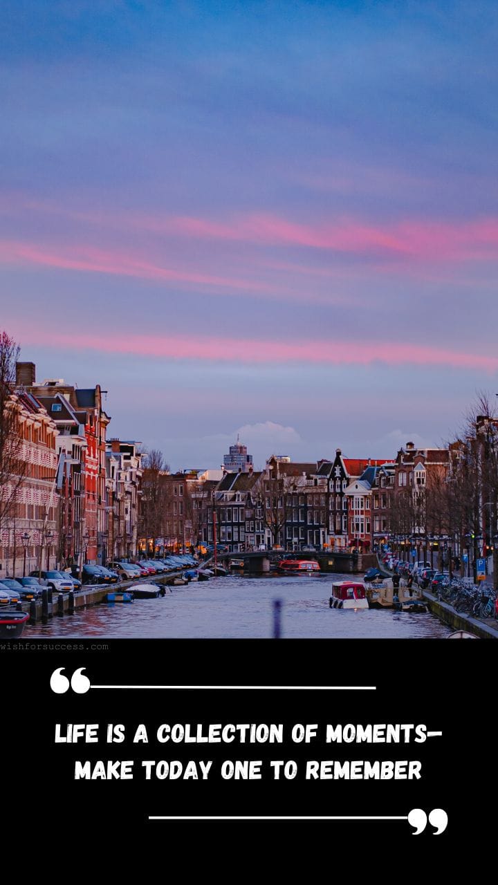Best Positive Thinking Thursday Motivational Quotes Images Free Download | Motivational Wallpaper A tranquil canal in Amsterdam at dusk, lined with historic buildings and parked cars. The sky is a gradient of blue and pink.